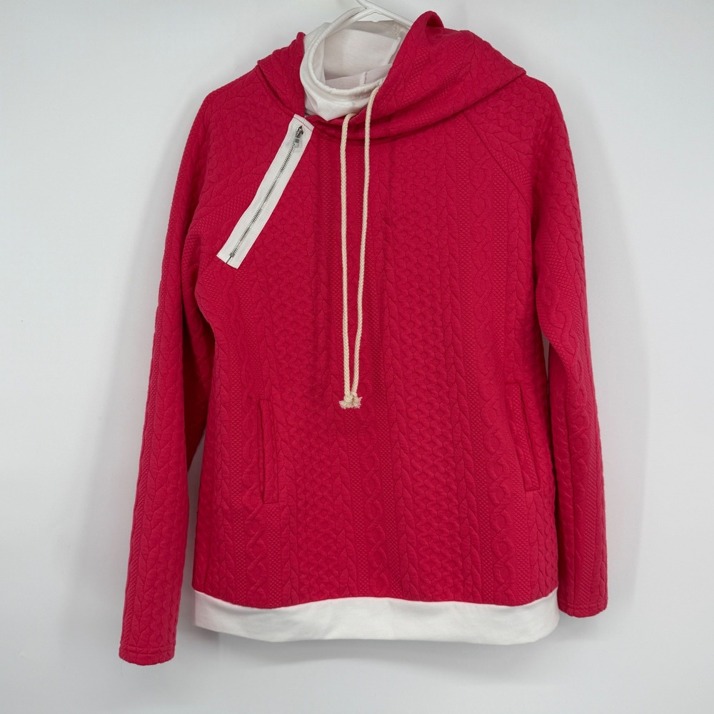 ANDTHEWHY Womens Pink Quilted Cable Knit Hoodie Sweatshirt ‎ L Athleisure